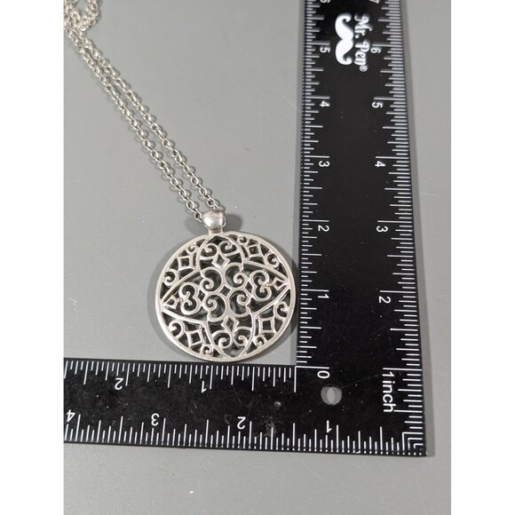 American Eagle Silver Tone Medallion Pendant Necklace Long Boho 30" - Picture 8 of 8